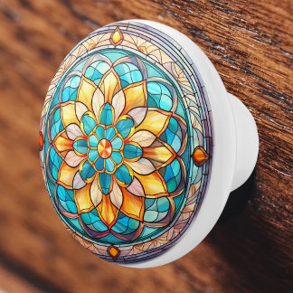 Colourful Vintage Stained Glass Pattern Ceramic Knob