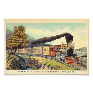 Colourful Vintage Steam Train Art, Postcard Photo Print