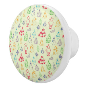 Colourful vintage style christmas toys hand drawn ceramic knob
