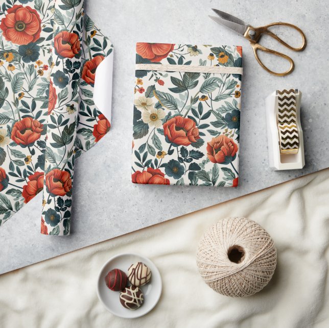 Colourful Vintage Style Floral  Wrapping Paper (Crafts)