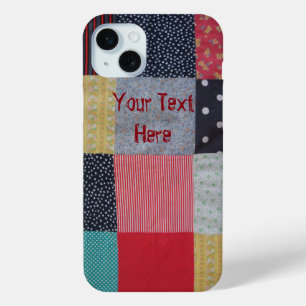 colourful vintage style patchwork fabric iPhone 15 mini case