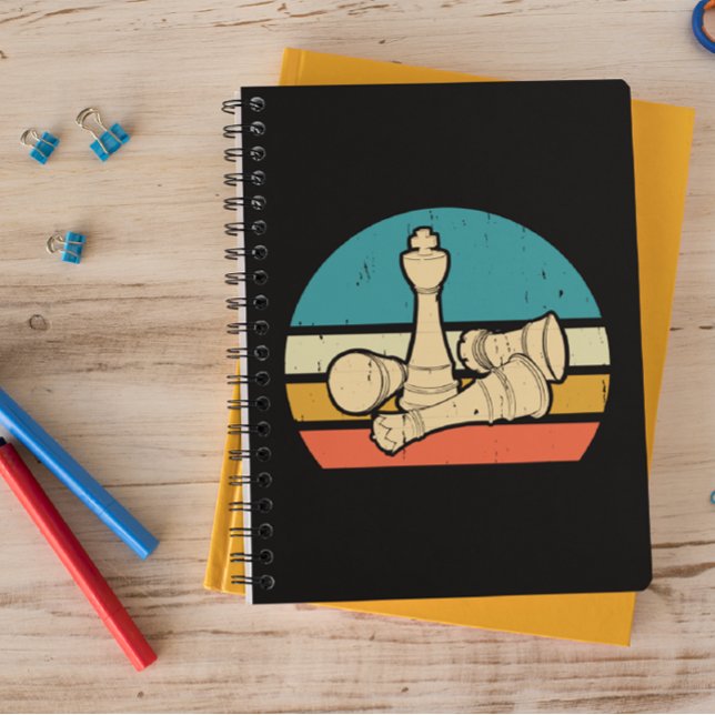 Colourful Vintage Sunset Chess Pieces  Notebook (chess pieces vintage notebook)