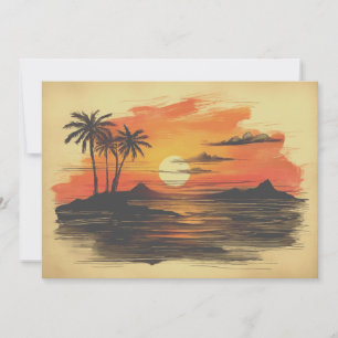 Colourful Vintage Sunset Sunrise Ocean Islands Vie Holiday Card