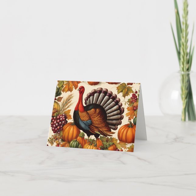 Colourful Vintage Thanksgiving Harvest and Turkey  Card (Front)
