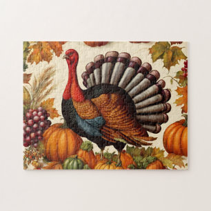 Colourful Vintage Thanksgiving Harvest and Turkey  Jigsaw Puzzle