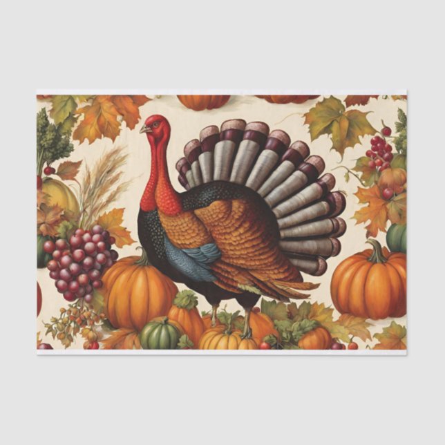 Colourful Vintage Thanksgiving Harvest and Turkey  Tissue Paper (Front)