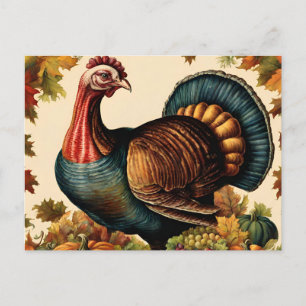 Colourful Vintage Thanksgiving Turkey  Holiday Postcard