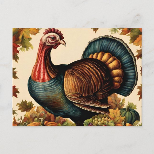 Colourful Vintage Thanksgiving Turkey  Holiday Postcard (Front)
