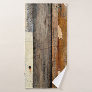 Colourful Vintage Timber Panels with peeling paint Bath Towel