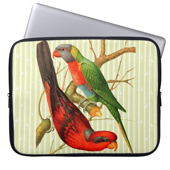 Colourful Vintage Tropical Parrots Illustration Laptop Sleeve (Front)