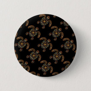 Colourful vintage turtle design 6 cm round badge