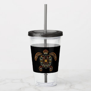 Colourful vintage turtle design acrylic tumbler