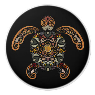 Colourful vintage turtle design ceramic knob