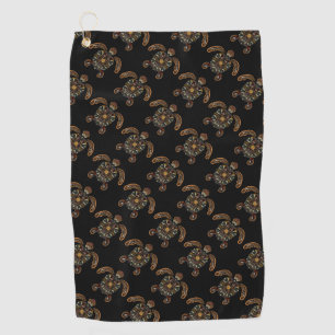 Colourful vintage turtle design golf towel
