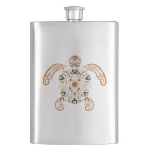 Colourful vintage turtle design hip flask