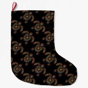 Colourful vintage turtle design large christmas stocking