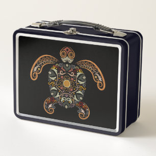 Colourful vintage turtle design metal lunch box
