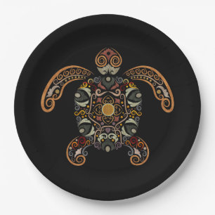 Colourful vintage turtle design paper plate