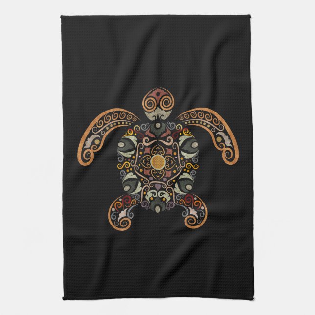 Colourful vintage turtle design tea towel (Vertical)