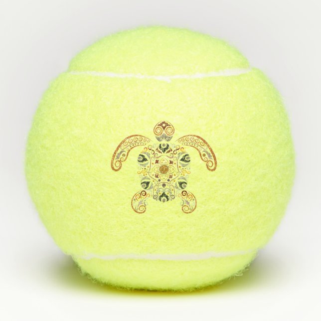 Colourful vintage turtle design tennis balls (Front)