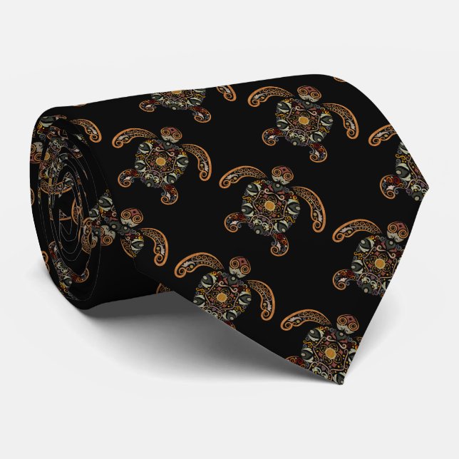 Colourful vintage turtle design tie (Rolled)