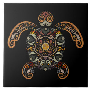 Colourful vintage turtle design tile