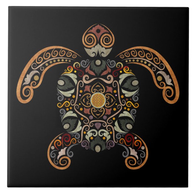 Colourful vintage turtle design tile (Front)