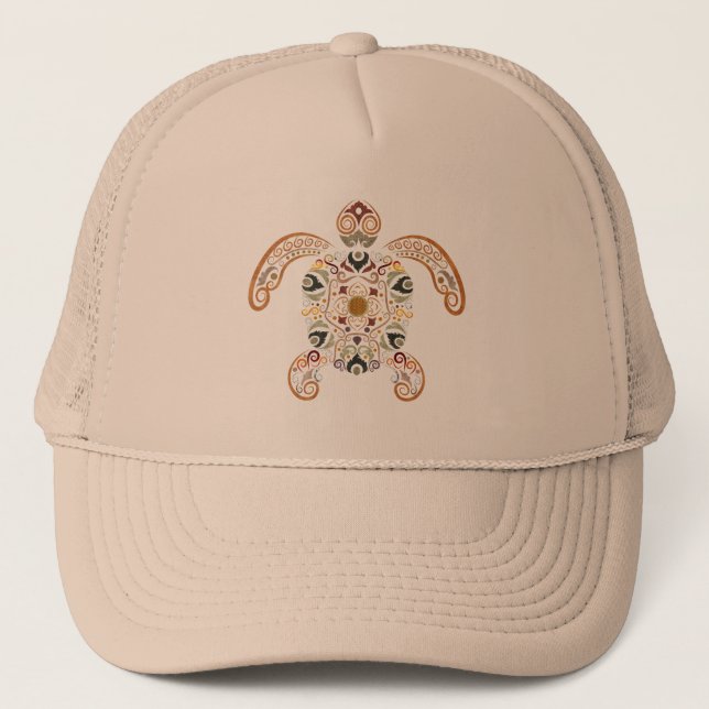 Colourful vintage turtle design trucker hat (Front)