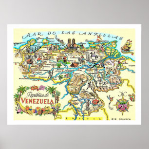 Colourful Vintage Venezuela Map Print