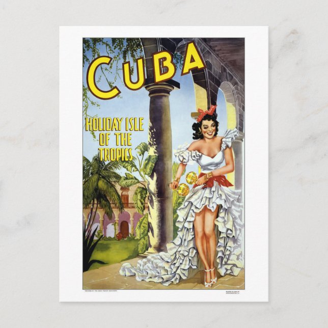 Colourful Vintage Visit Cuba Dancer Postcard (Front)
