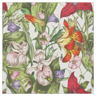 Colourful Vintage Watercolor Floral Pattern Fabric