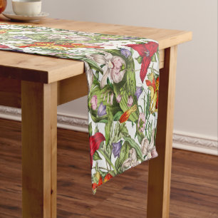 Colourful Vintage Watercolor Floral Pattern Short Table Runner