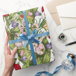Colourful Vintage Watercolor Floral Pattern Wrapping Paper