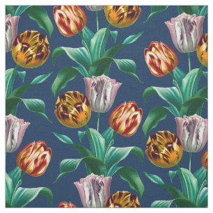 Colourful Vintage Watercolor Tulip Flowers Pattern Fabric