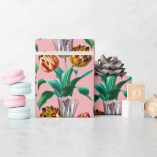 Colourful Vintage Watercolor Tulip Flowers Pattern Wrapping Paper