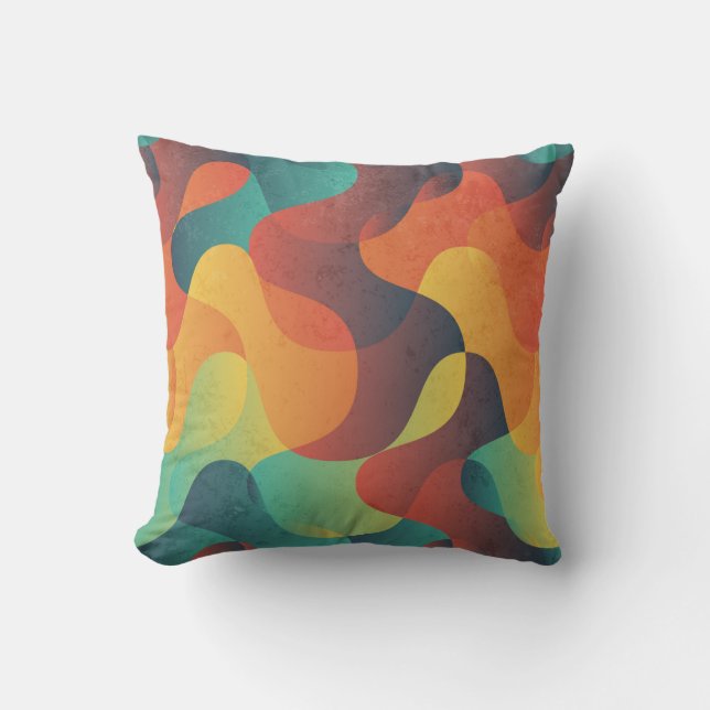 Colourful vintage wave abstract pattern cushion (Front)