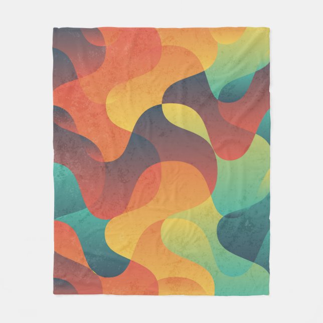 Colourful vintage wave abstract pattern fleece blanket (Front)