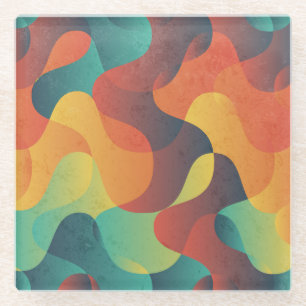 Colourful vintage wave abstract pattern glass coaster