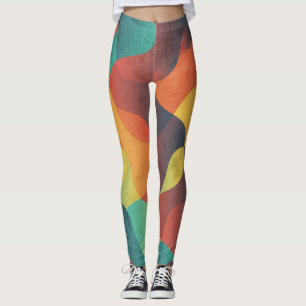 Colourful vintage wave abstract pattern leggings