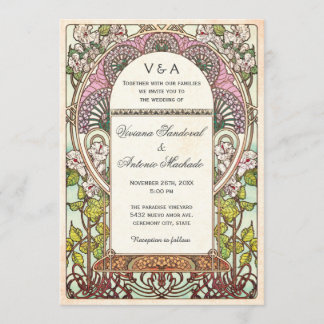 Colourful Vintage Wedding Invitations Art Nouveau