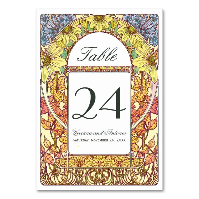 Colourful Vintage Wedding Table Numbers (Front)