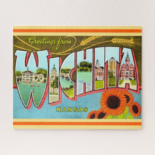 Colourful Vintage Wichita Kansas Postcard Jigsaw Puzzle