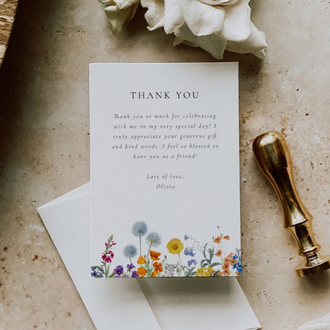 Colourful Vintage Wildflower Bridal Shower Thank You Card (Creator Uploaded)