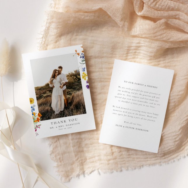 Colourful Vintage Wildflower Wedding  Thank You Card (Creator Uploaded)