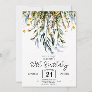 Colourful Vintage Wildflowers 40th birthday Invitation