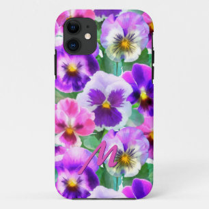 Colourful Violets Pansy Flower Monogram  iPhone 11 Case