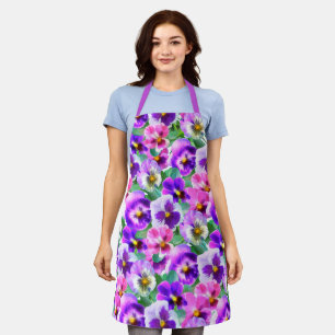 Colourful Violets Pansy Flower Pattern Apron