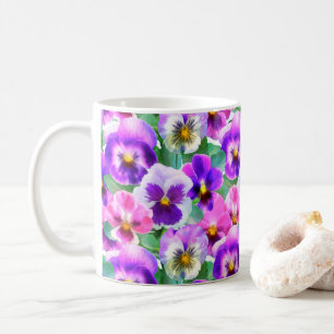 Colourful Violets Pansy Flower Pattern   Coffee Mug