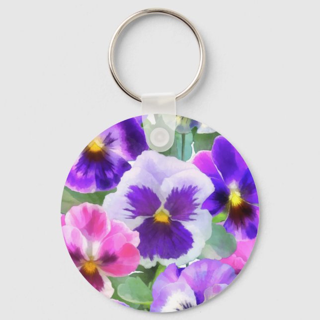 Colourful Violets Pansy Flower Pattern   Key Ring (Front)