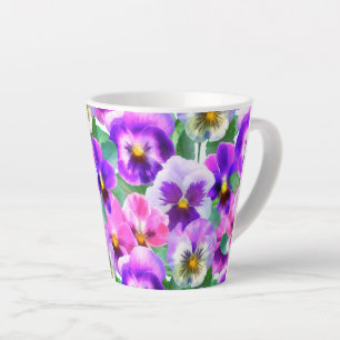 Colourful Violets Pansy Flower Pattern    Latte Mug